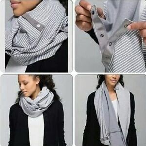 Lululemon Vinyasa Snap Scarf/Wrap/Cover Up Heathered Gray/White Stripe.